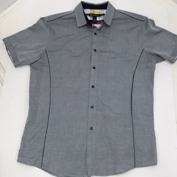 INC International Concepts Men's Gray Slim Fit Cotton Short Sleeve Shirt - Picture 1 of 9